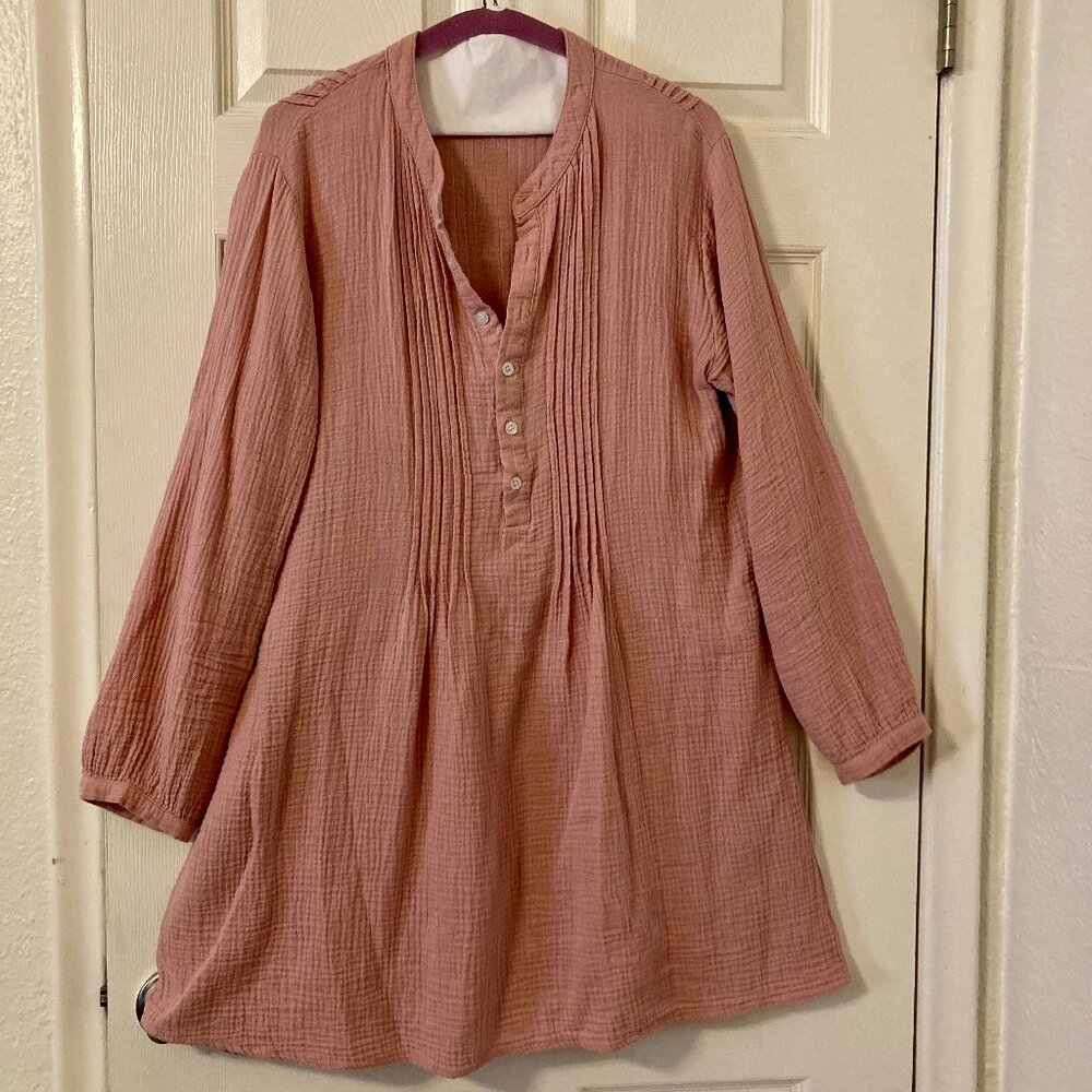 Excellent Condition, SZ L, 100% COTTON, Crinkle Gauze Mini Dress, Dusty Pink